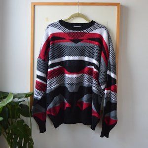 Vintage 1980s The Mens Store Sears Size XXL Coogi Style Sweater Red Black Gray